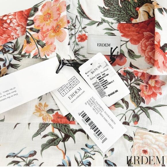 ERDEM **NWT** Mayra Floral Shirtdress in White Floral Multi - Picture 13 of 14